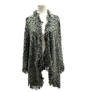 Anthropologie Moth Green Blue Knit Poncho Cardigan Sweater sz OS